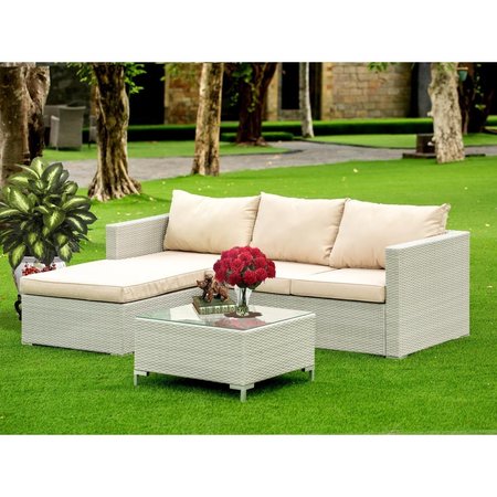 INVERNADERO 3 Piece Ackerly Natural Color Wicker Outdoor-furniture Sectional Sofa Set - Natural IN2232694